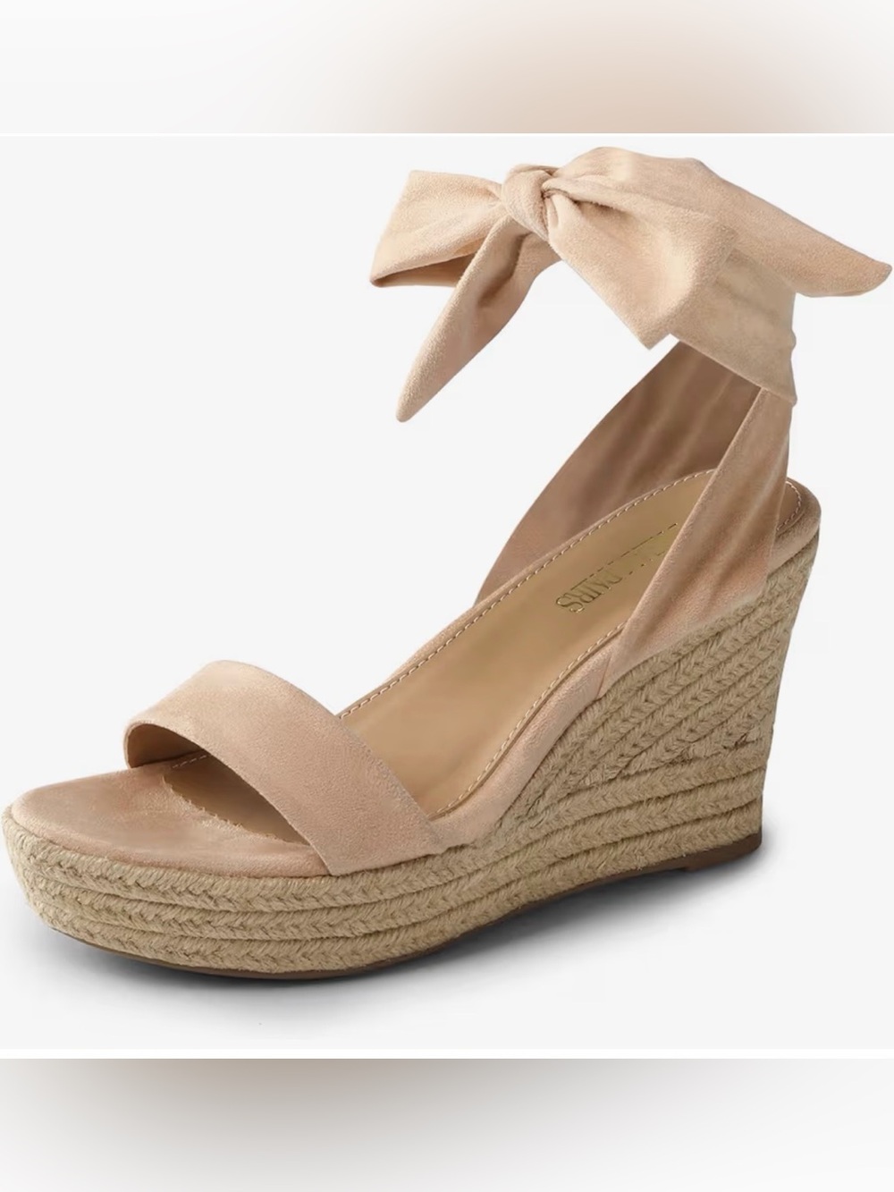 DREAM PAIRS Nude Blush Tie Ankle Wrap Espadrille Wedge Platform Raffia Sandal